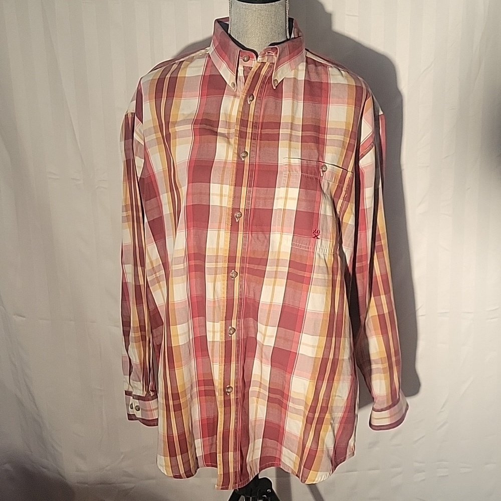 Wrangler Jean TwentyX Mens Button Up Western Burgundy/Beige Long Sleeve Shirt, L